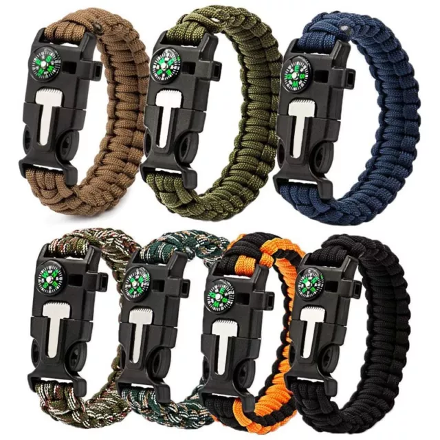 5 in 1 Survival Paracord Bracelet Firestarter Compass Whistle Wild Camping Kits