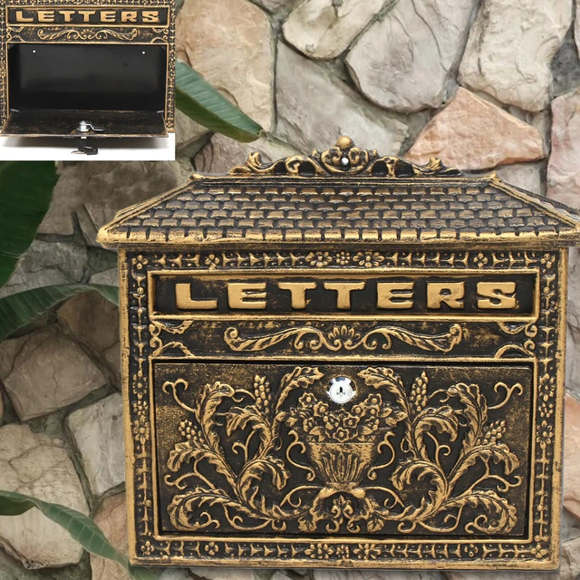 Outdoor Vintage Cast Iron Wall Mounted Mail Letter Post Box Lockable Mailbox New