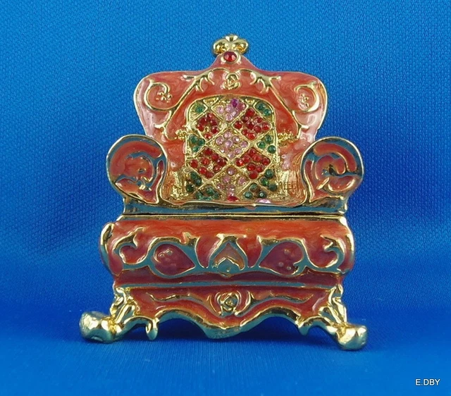 Boîte à Bijoux Ancienne En Métal Doré Et émaux - État Vintage, Miroir Détaillé, Pour Décoration