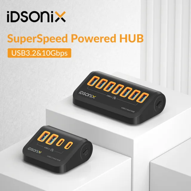 iDsonix 4/7 Ports Verteiler USB3.2 Gen2 Hub USB Splitter mit Laptop 5/10Gbit/s