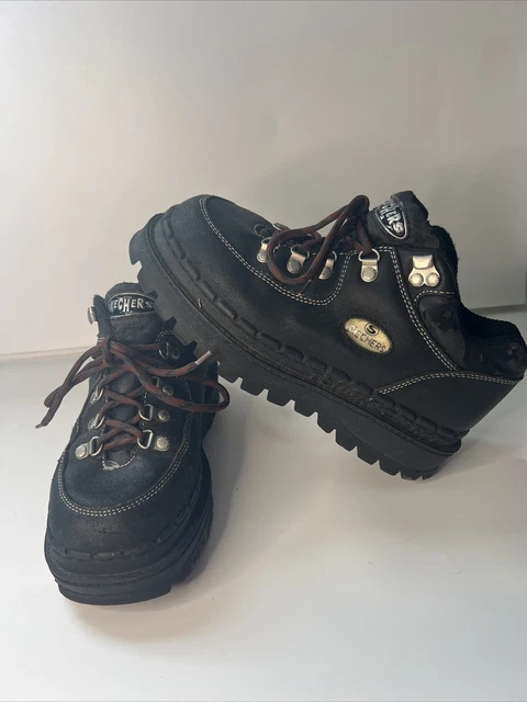 SKECHERS CHUNKY PLATFORM clueless black cyber goth 90s mid caf rave boots  size 8 $79.00 - PicClick