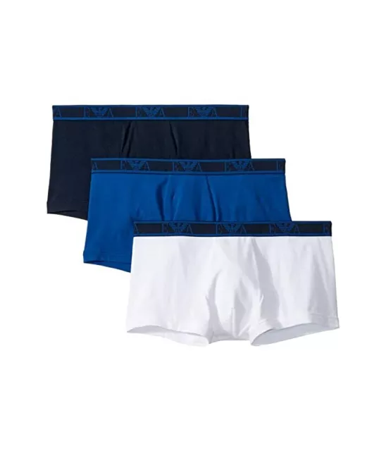 Emporio Armani A3955 Mens Blue Monogram 3-Pack Trunks Size Large