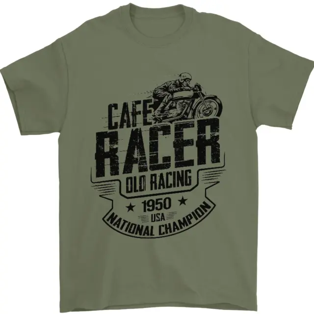 T-shirt da uomo Cafe Racer Old Racing Motorcycle Biker 100% cotone 3