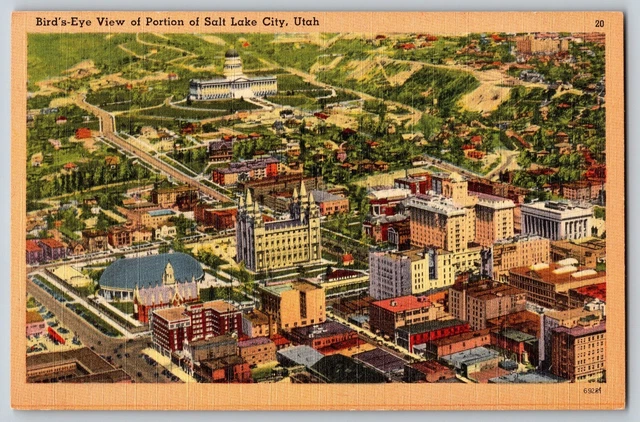 Salt Lake City, UT - Aerial View of Portion of Salt Lake City - Vintage Postcard