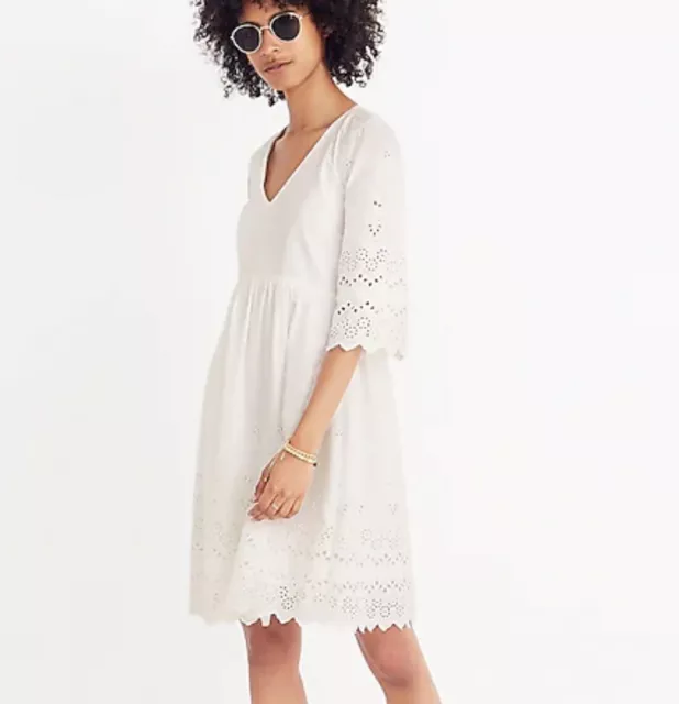 MADEWELL  White Eyelet Embroidered Lined Lattice Dress Size 4 Bohemian Church