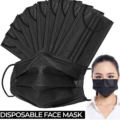 100 PCS Disposable Face Mask Non Medical Surgical 3 Ply Ear loop Black Masks USA