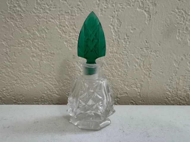 Vintage Czech Glass or Crystal Perfume Bottle w/ Green Stopper