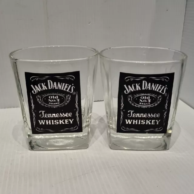 Pair of Jack Daniels Tennessee Whiskey No. 7 Tumbler Square Drinking Glasses 2x