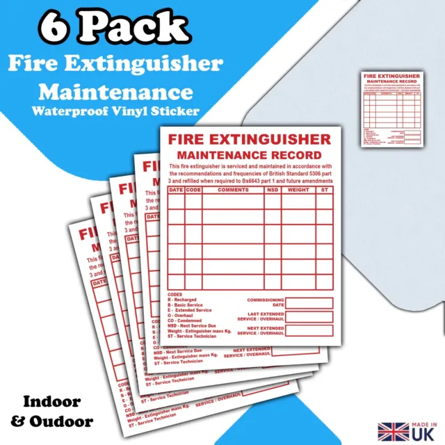 6 Pack - Fire Extinguisher Maintenance Record Vinyl Sticker Label - Fire Signage