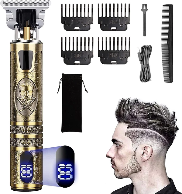 Rasoir Électrique Cheveux Barbe Or Écran LCD Professionnel + Accessoires