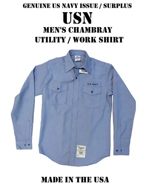 US NAVY MEN'S Shirt Long Sleeve USN Blue Utility Military GENUINE Medium (1  Pack $14.40 - PicClick