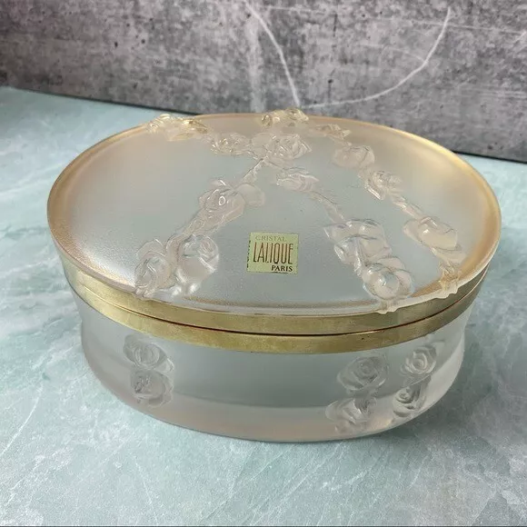 Lalique Coppelia Trinket Dresser Box Oval hinged with gold tone hardware France