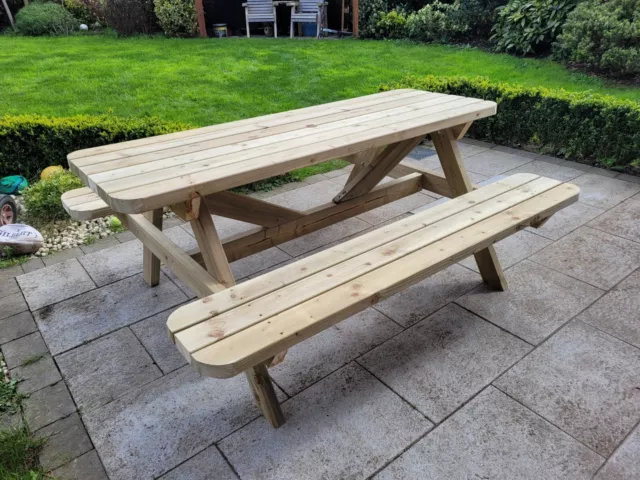 Large Wooden Picnic Table Bench For 6-8 People Handcrafted