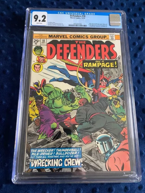 1974 Marvel Defenders #18 Cgc 9.2 Nm Wp 1St Appearance Of The Wrecking Crew Rare
