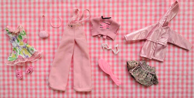 1990s Mattel Barbie Fashion Doll Clothes Pink Top Skirt Dress Coat Shoes Lot 6