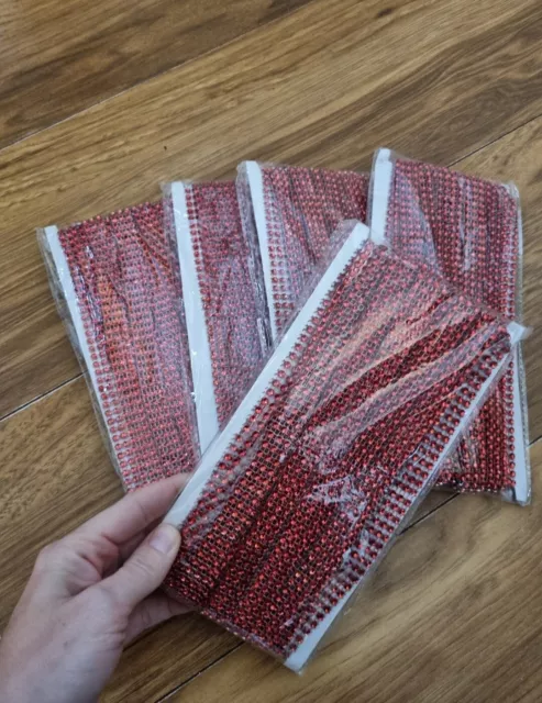 Red Diamante Ribbon Cake Trim Wrap Bling Wedding Craft Crystal 3 Row 10 Yards