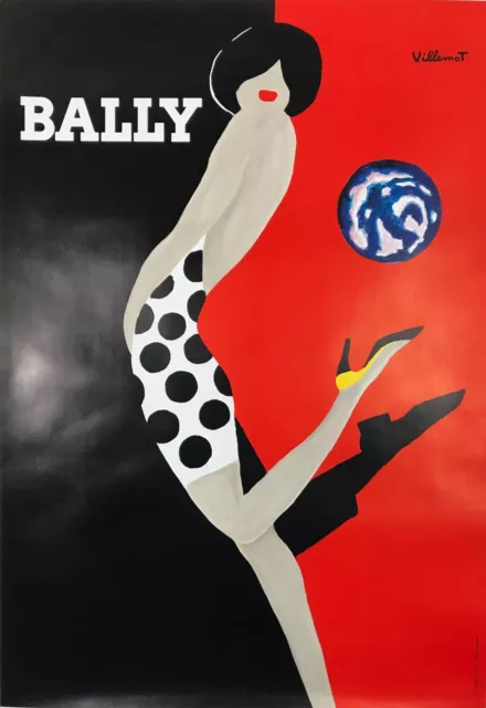 Bally Shoes by Villemot Original French 1988 Vintage Shoe Poster on Linen Backed