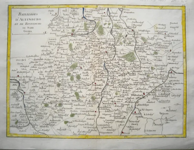 Altenburg Waldenburg Ronneburg Thüringen Landkarte  Kupferstich Le Rouge 1757