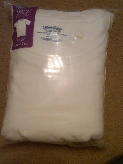 New 5 Pk Boys Faded Glory White Crew Tee T-Shirts Size Xl 18-10