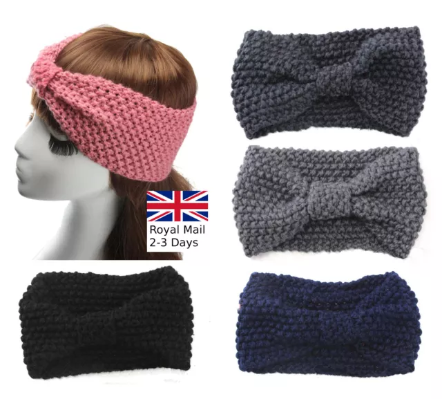 Women Ladies Winter Turban Crochet Bow Knitted Wool Headband Headwrap Ear Warmer