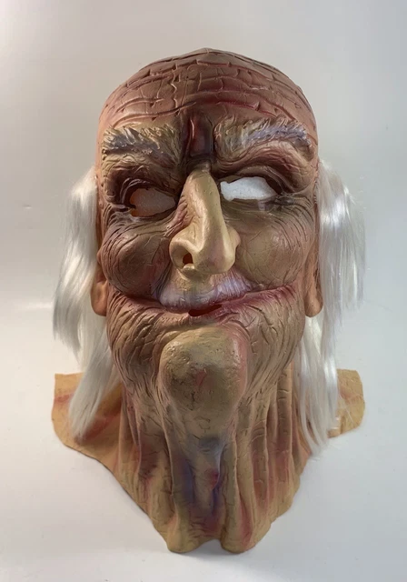 Creepy Old Man Mask With Hair Halloween Prop Realistic Latex Vintage