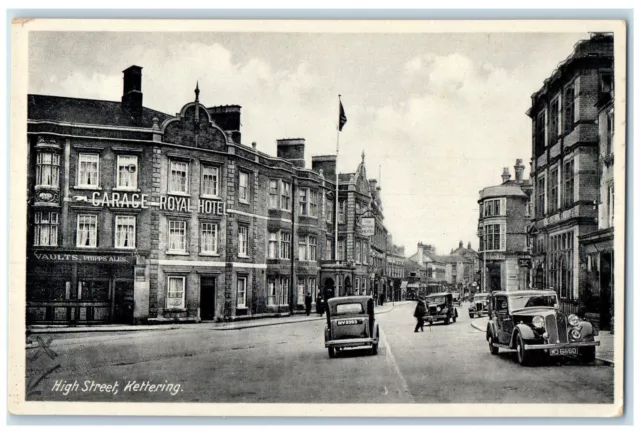 c1930's High Street Kettering Garage Royal Hotel England Vintage Postcard