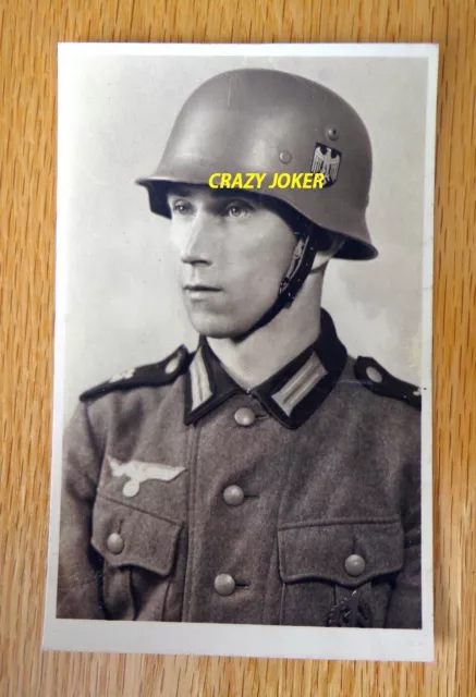 WW2 German Soldier  Steel Helmet Stahlhelm  Portrait  Postcard !!GG3