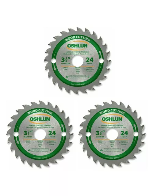 Oshlun SBW-034024 3-3/8-Inch 24T General Purpose Circular Saw Blade - 3 Pack