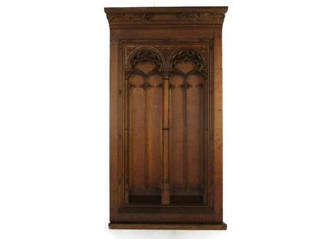 Antique Neo Gothic Hand Carved French Oak  Pediment Reclaimed Salvaged Stunning