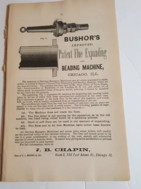 ☆ 1884 print ad BUSHOR'S BEADING MACHINE J.B. Chapin Adams St CHICAGO IL