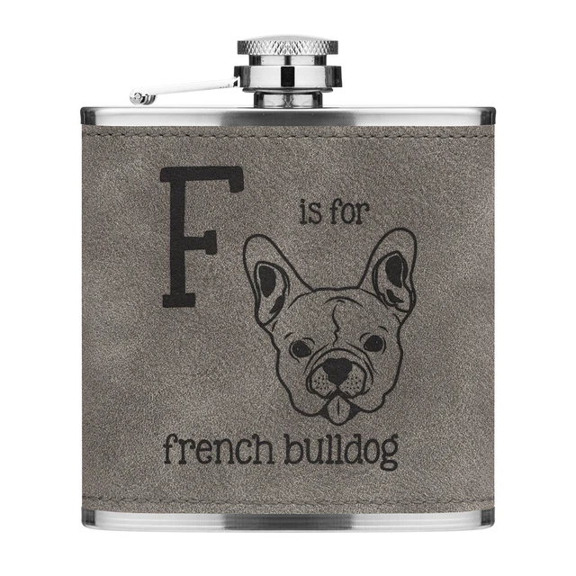 Lettre F Est Pour Bouledogue Français 170ml Cuir PU Hip Flasque Gris Chien