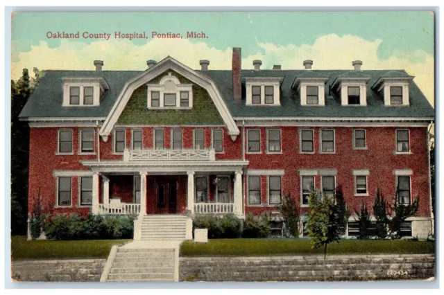 c1920s Oakland County Hospital Exterior Roadside Pontiac Michigan MI Postcard