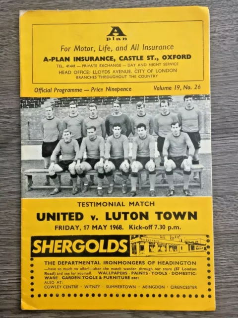 Oxford United v Luton Town - 17th May 1968 - Testimonial Match Programme