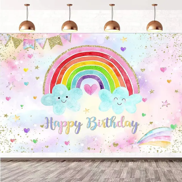 White Cloud Rainbow Birthday Backdrop Photo Baby Shower Background Party  Decor