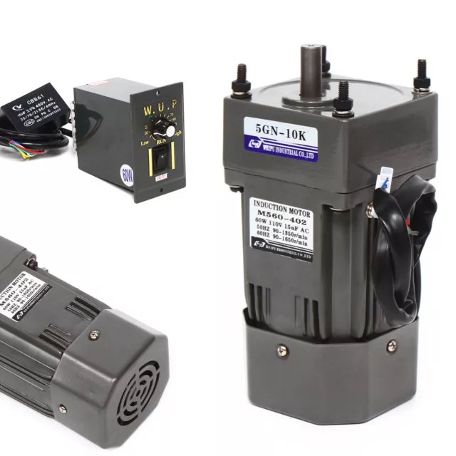 110V 60W AC Gear Electric Motor Reducer Speed Reduction Controller 135 RPM 1:10
