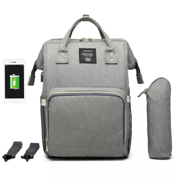 LEQUEEN USB Baby Diaper Bag Nappy Backpack Multifunction Mummy Travelbag Outdoor