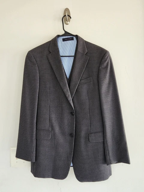 PINSTRIPED GRAY TOMMY HILFIGER 100% WOOL SPORT COAT & VEST 40R 2 pc suit jacket