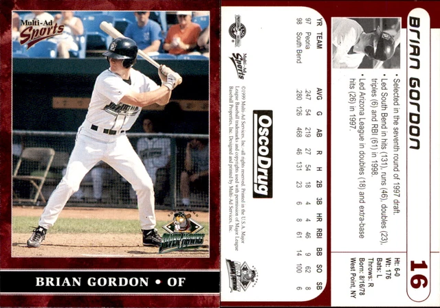 Brian Gordon 1999 Multi-Ad South Bend Silver Hawks #16 Card *AutographDen*