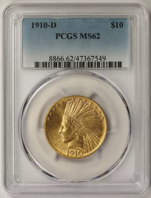 1910-D Indian Head Eagle Gold $10 MS 62 PCGS