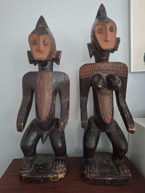 Statue sculpture african man and woman in wood, set statuette africaine en bois