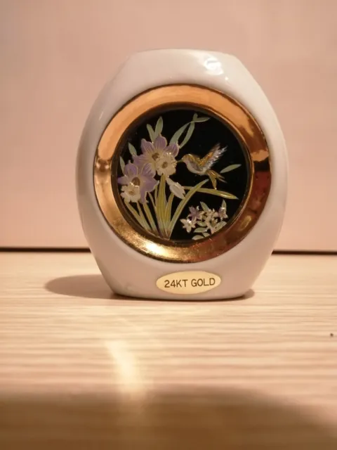 The Art Of Chokin 24k Gold Edged White Vase. Miniature.
