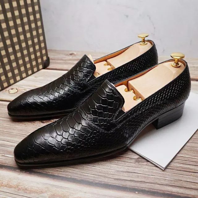 MEN'S LOAFERS GENUINE Leather Shoes Snake Skin Prints casual dress ...