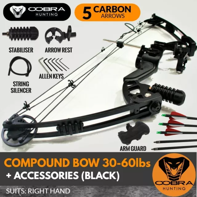 30 - 60lbs Compound Bow Arrow Archery Black Magnesium Right Hand