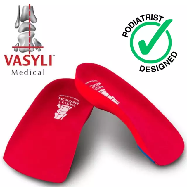 Vasyli 3/4 Length Orthotics Red High Density Insoles Pain Relief plantar fisciar