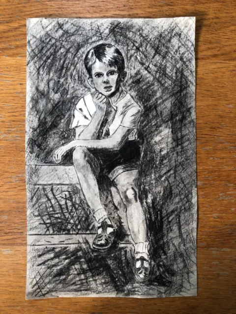 Ancien Dessin au crayon – Portrait d'enfant - 31X19 cm