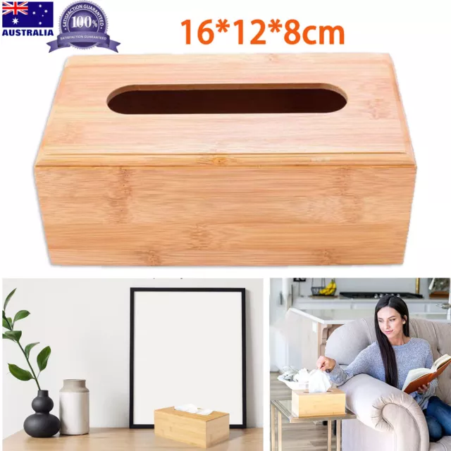 Natural Bamboo Tissue Box Cover Napkin Paper Case Holder For Hotel Home Décor AU