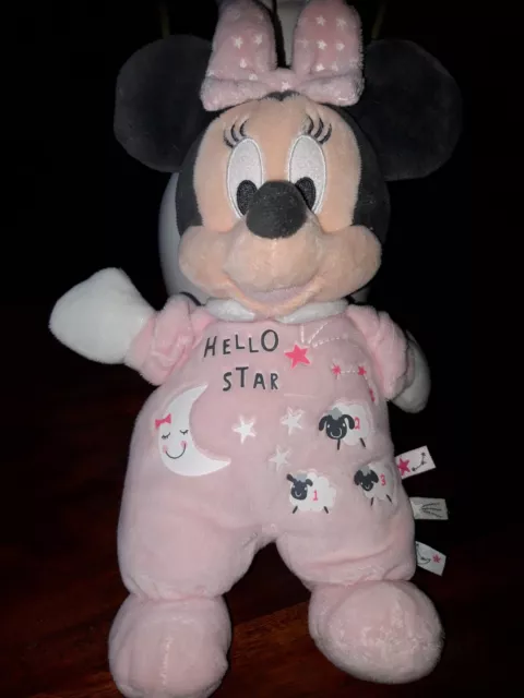 Doudou peluche Minnie Rose Mouton lune etoiles Hello Star Disney baby TTBE 28cm