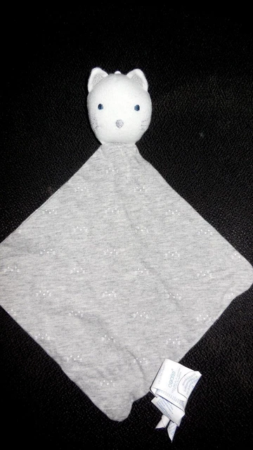 doudou plat chat blanc gris moustaches OBAIBI ( 2 dispo)