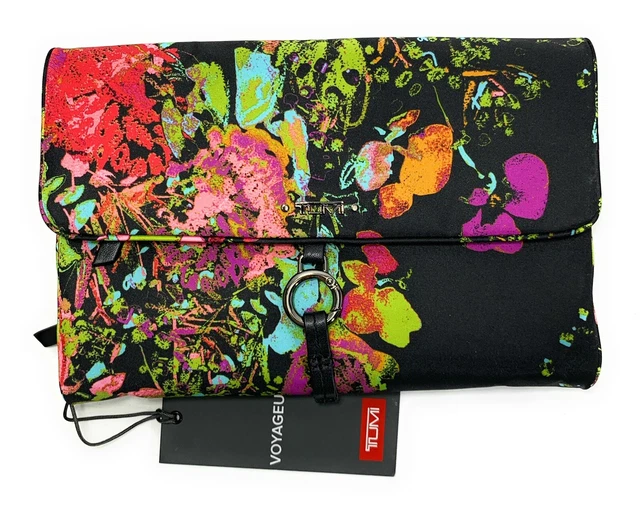 TUMI VOYAGEUR ENNIS Jewelry Roll Pink Collage Floral Travel