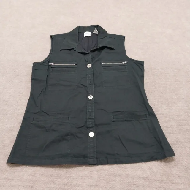 Chico's Womens Size 1 Sleeveless Black Button Down Vest Jacket